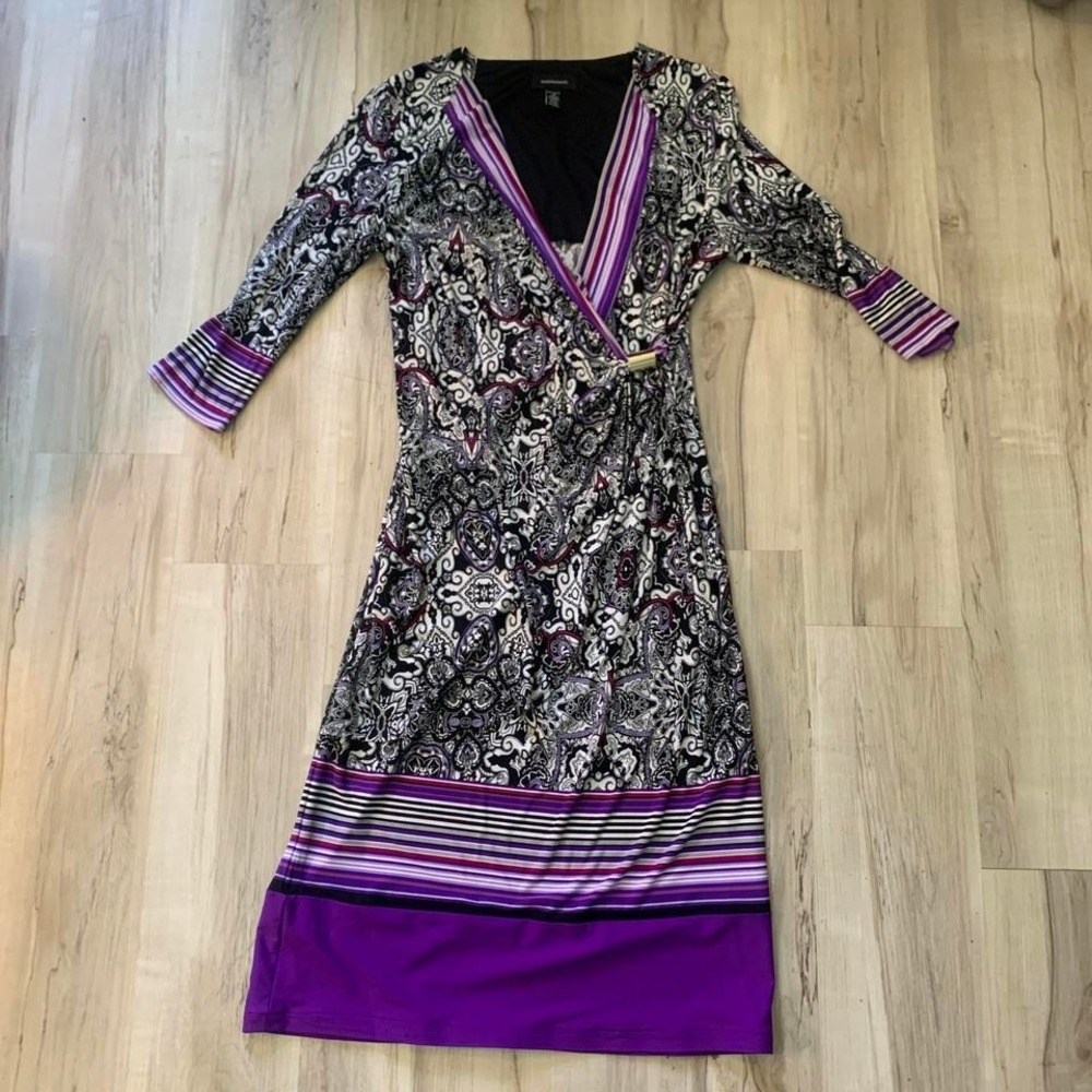 Vintage purple‎ paisley wrap dress with 3/4 sleeves